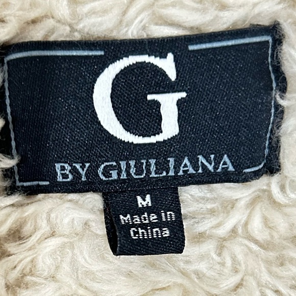 G by Giuliani metallic Brown Shearling zip up moto Jacket Ponte knit size large - Picture 13 of 13